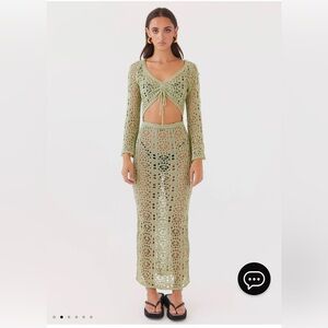 Peppermayo Seaside Soiree Crochet Maxi Dress - Light Olive